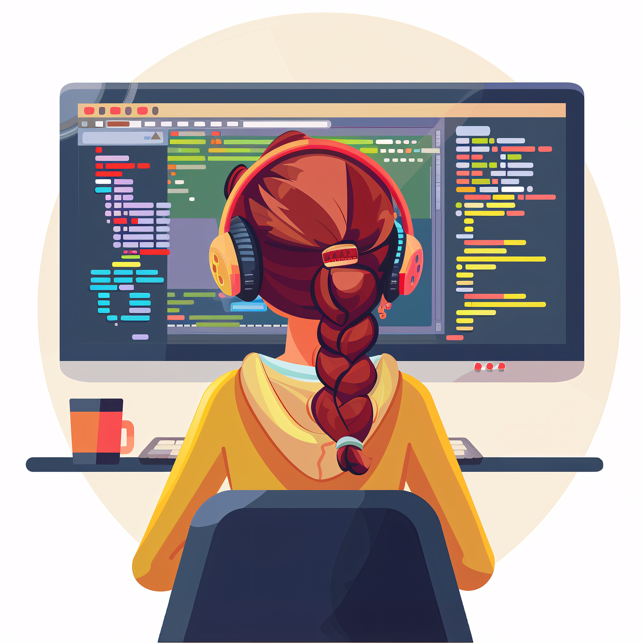 woman coding at a computer